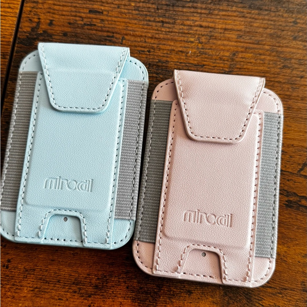 Leather Phone Card Holder - Blue and Pink